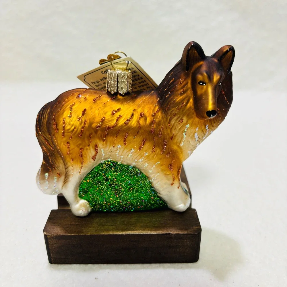 Old World Christmas Rough Collie Glass Ornament Hand Painted Dog 12051 with Box